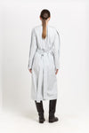 Grey blue washed poplin dress with tie detail