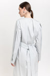 Grey blue washed poplin dress with tie detail