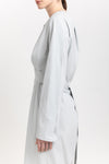 Grey blue washed poplin dress with tie detail