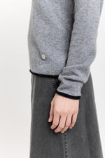 Limestone grey with black cashmere lightweight turtleneck