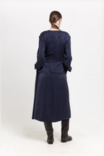 Dark blue cupro twill wrap dress