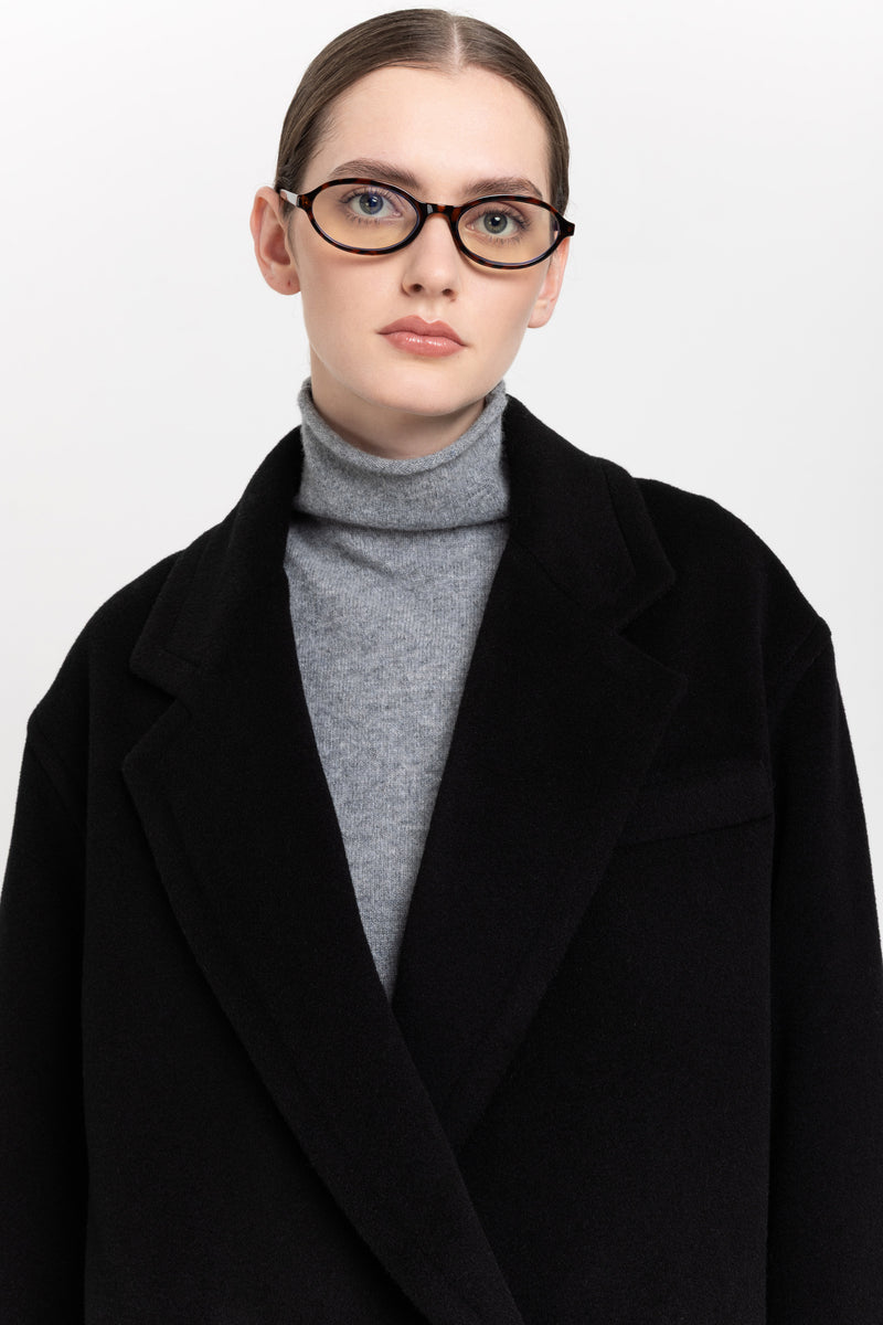 Black plush superfine wool relaxed short coat