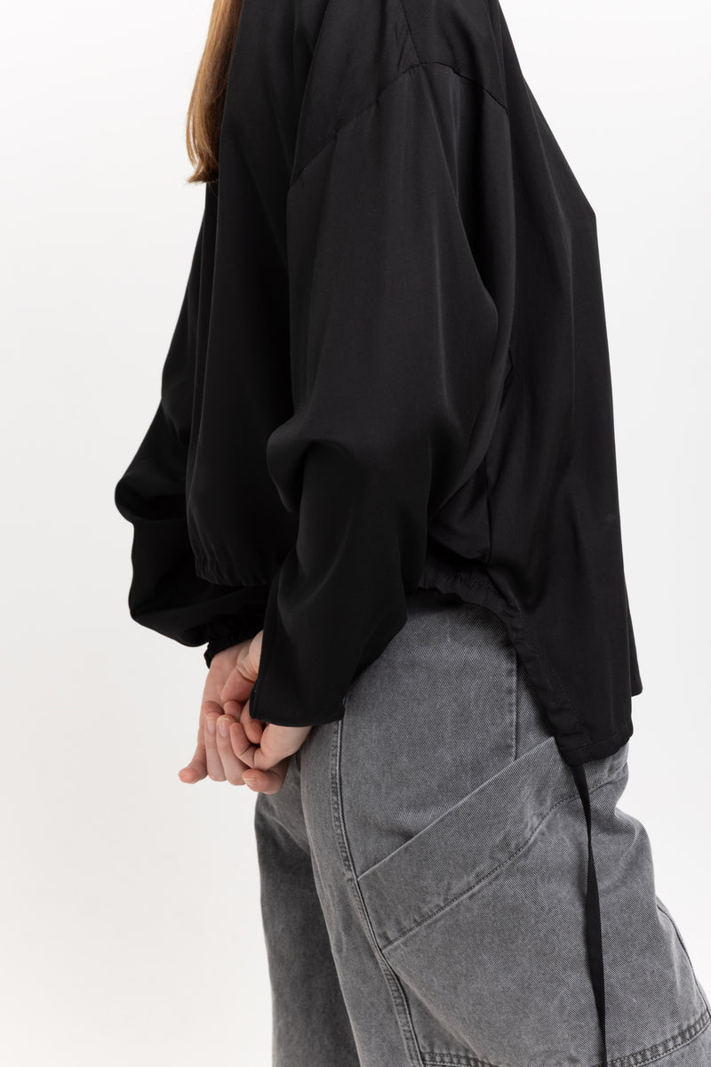 Black fluid tencel voluminous blouse