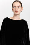 Black silk viscose velvet open back top