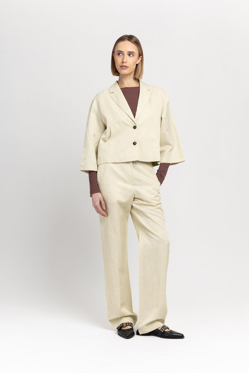 Oyster viscose linen twill short jacket – NEHERA