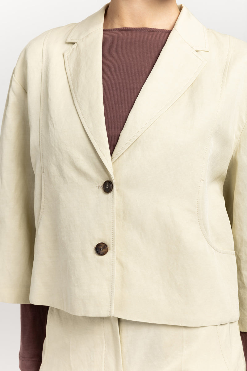 Oyster viscose linen twill short jacket – NEHERA