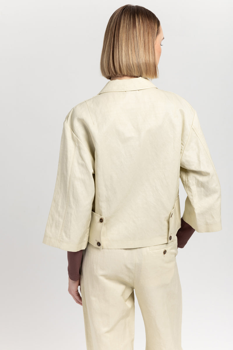 Oyster viscose linen twill short jacket – NEHERA
