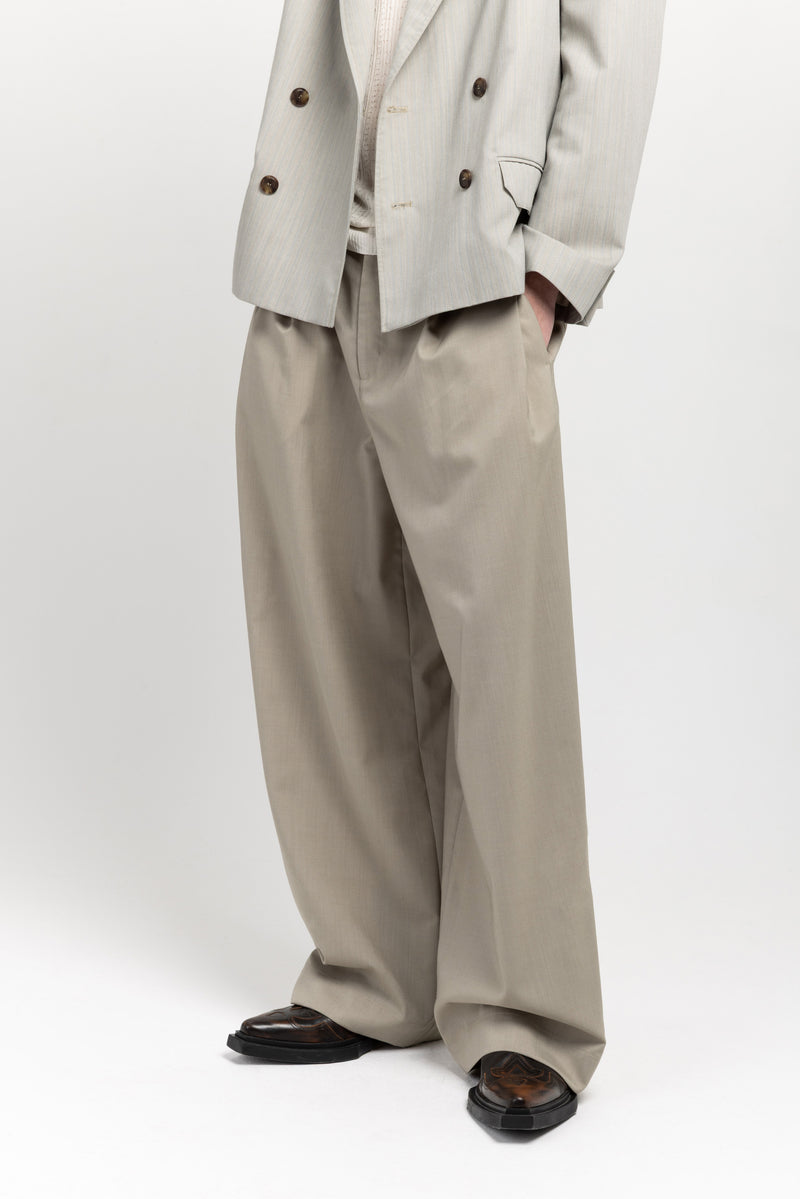 Sage beige wool canvas relaxed pleated pants – NEHERA