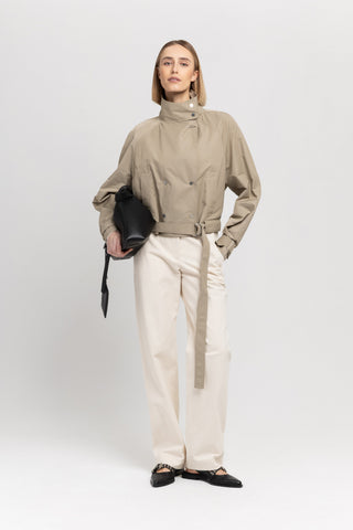 Olive grey wr cotton blend cropped trench jacket – NEHERA