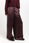 Burgundy viscose jacquard evening high waisted wide pants