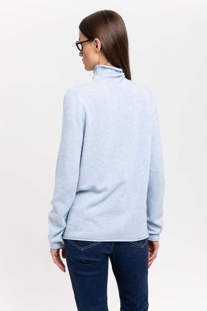 Denim blue cashmere lightweight turtleneck