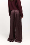 Burgundy viscose jacquard evening high waisted wide pants