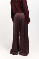 Burgundy viscose jacquard evening high waisted wide pants
