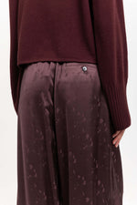 Burgundy viscose jacquard evening high waisted wide pants