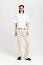 Ivory & grey striped bistretch flared fitted pants