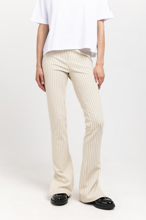 Ivory & grey striped bistretch flared fitted pants