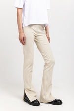 Ivory & grey striped bistretch flared fitted pants