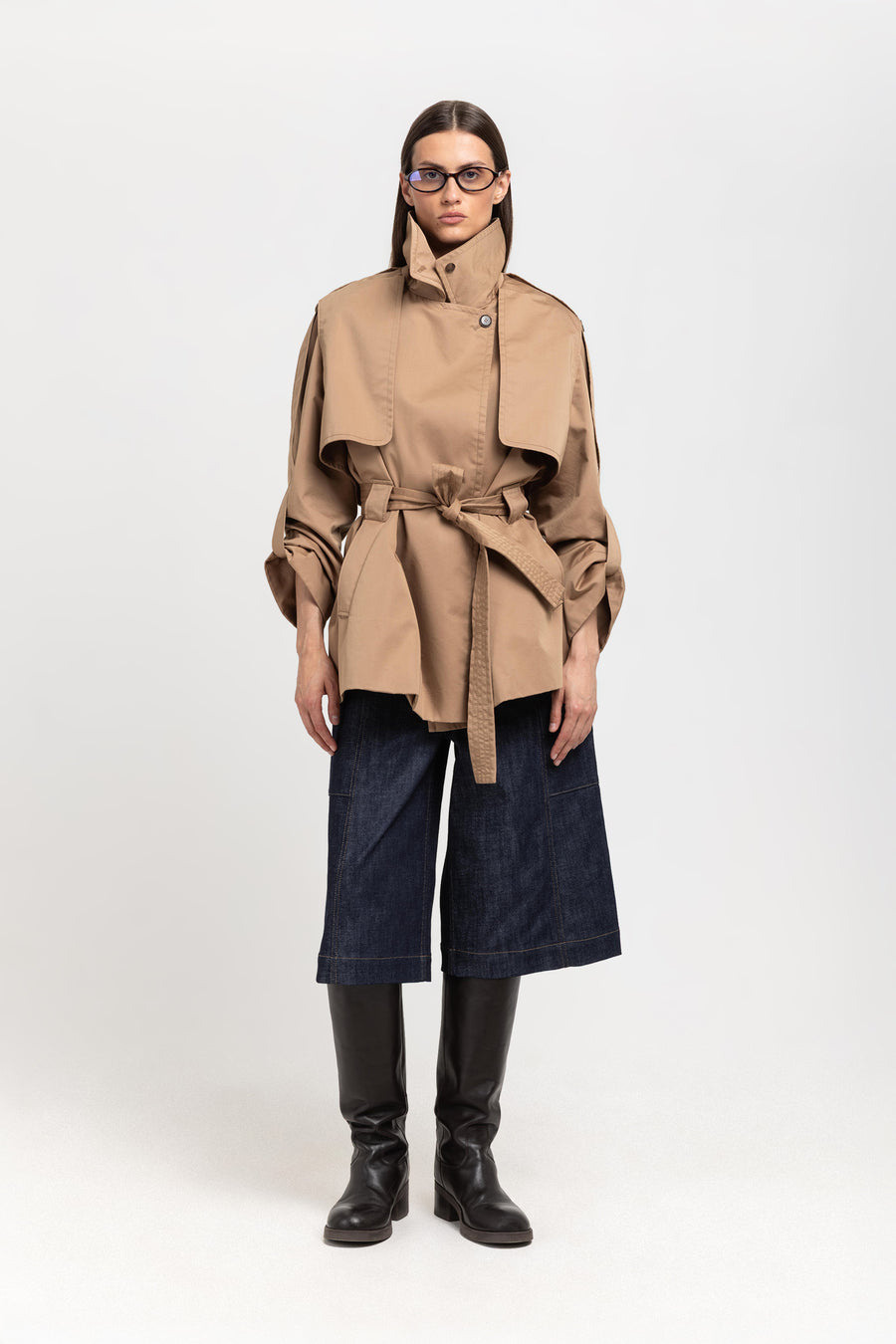 Camel short trench with belt – NEHERA