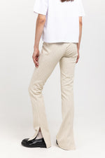 Ivory & grey striped bistretch flared fitted pants