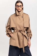 Camel short trench with belt