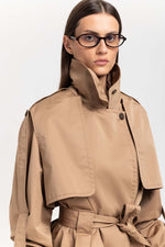 Camel short trench with belt