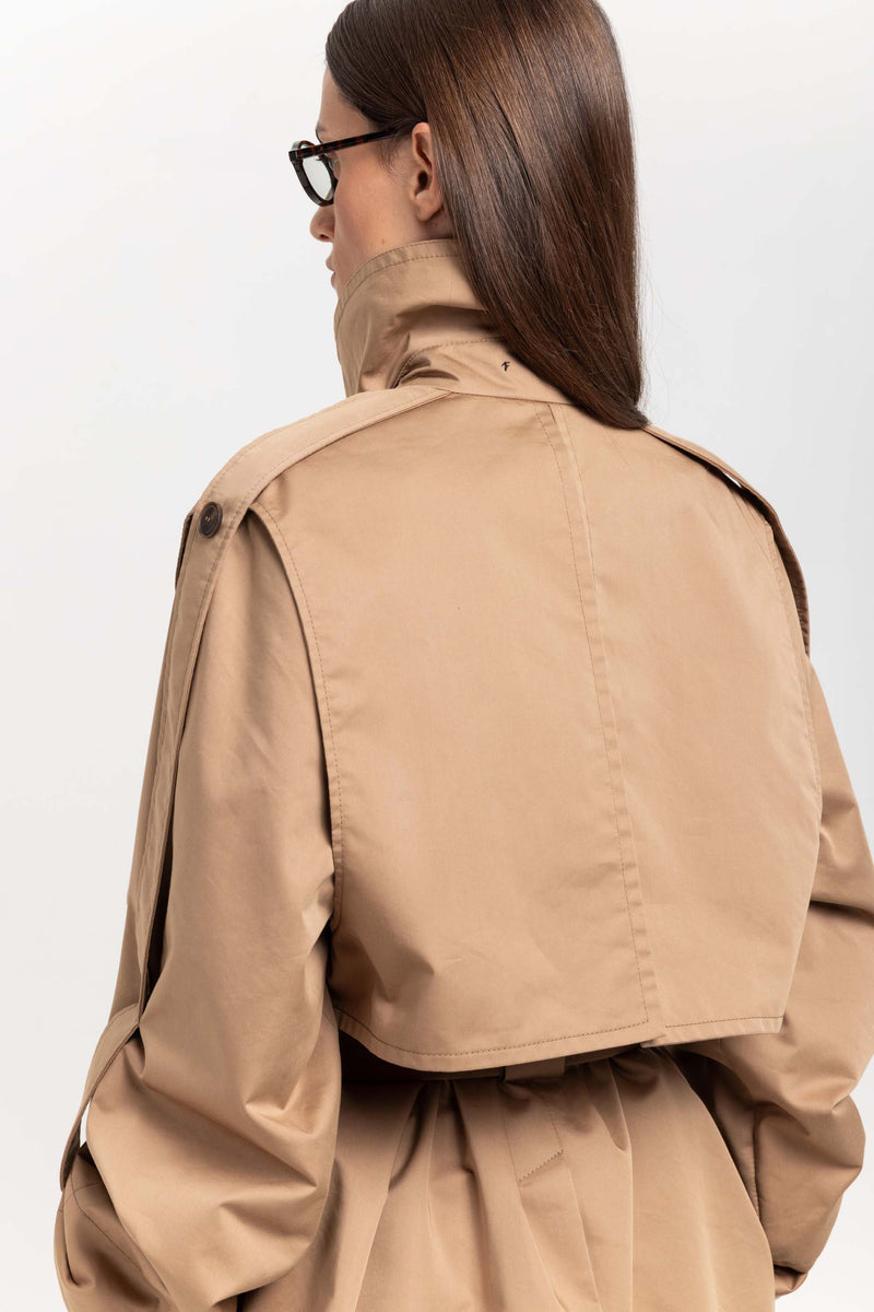 Camel short trench with belt