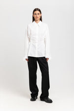 Off white cotton poplin wrap shirt