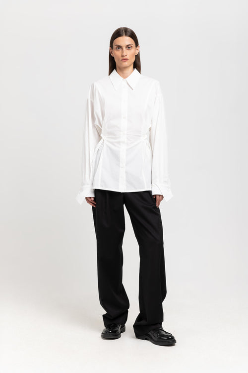 Off white cotton poplin wrap shirt