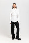 Off white cotton poplin wrap shirt