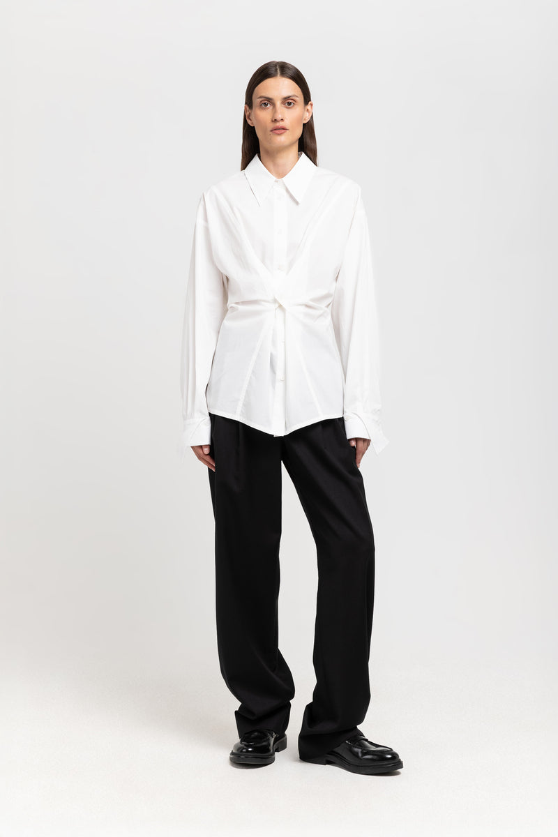 Off white cotton poplin wrap shirt