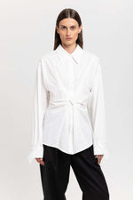 Off white cotton poplin wrap shirt