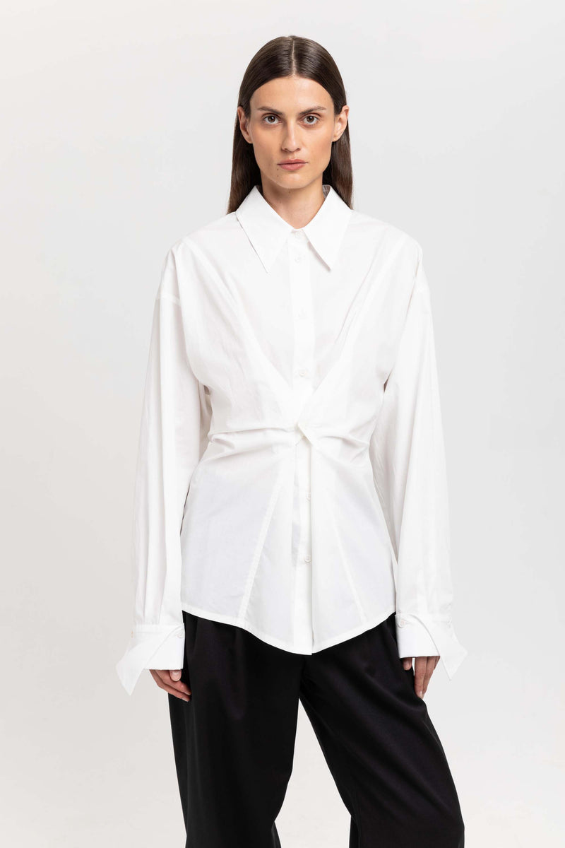 Off white cotton poplin wrap shirt