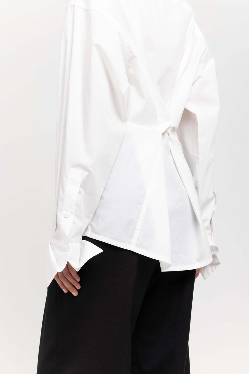 Off white cotton poplin wrap shirt