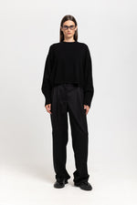 Deep black twill wool tailored pants