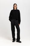 Deep black twill wool tailored pants