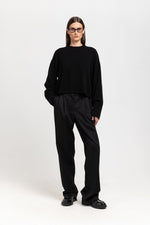 Deep black twill wool tailored pants