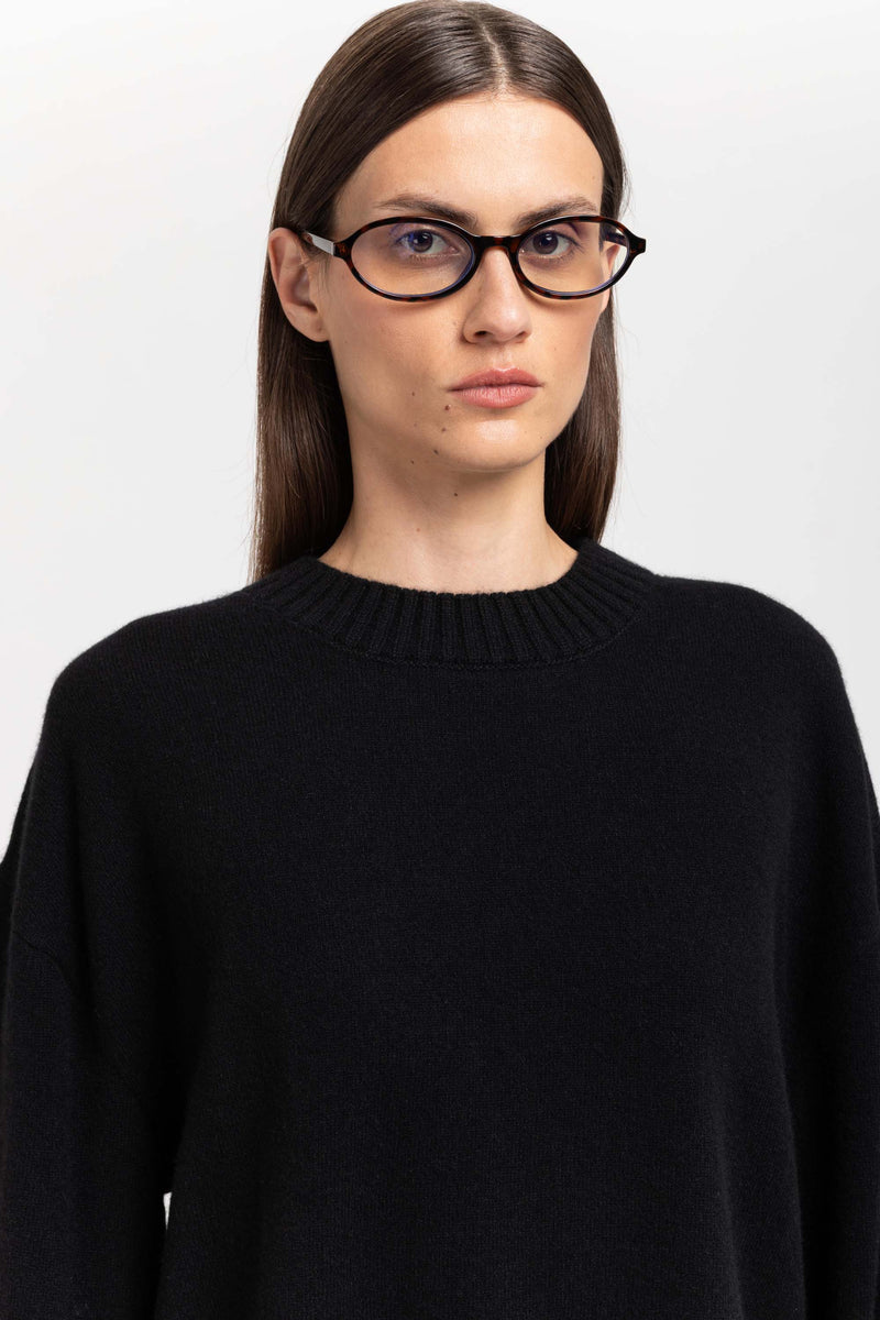 Black cashmere cropped pullover