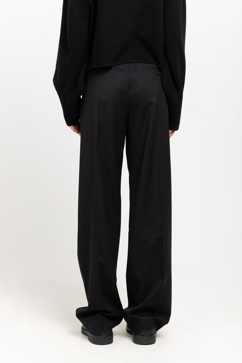 Deep black twill wool tailored pants