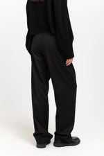Deep black twill wool tailored pants