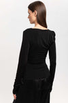 Black acetate jersey asymmetric ruched top