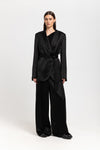 Black viscose jacquard belted evening jacket