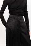 Black viscose jacquard evening high waisted wide pants