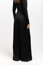 Black viscose jacquard evening high waisted wide pants