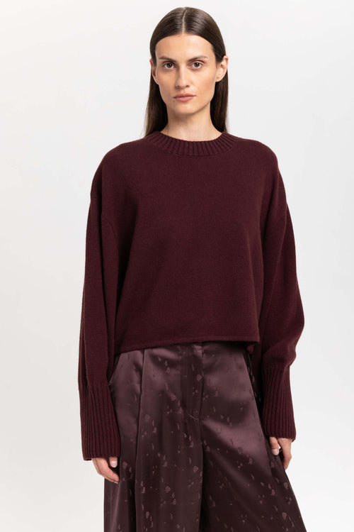 Wine red cashmere cropped pullover