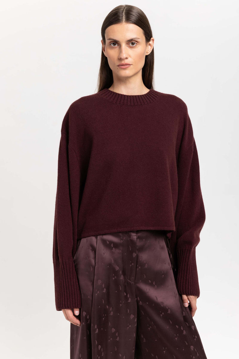 Wine red cashmere cropped pullover
