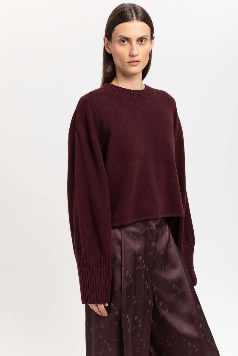 Wine red cashmere cropped pullover