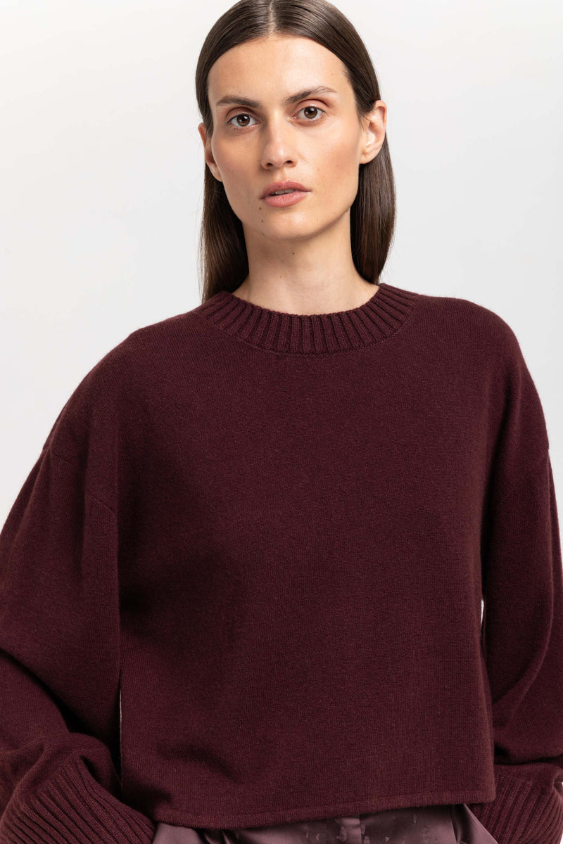 Wine red cashmere cropped pullover