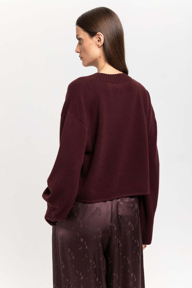 Wine red cashmere cropped pullover