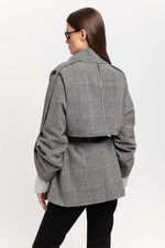 Black & white checkered wool short trench with belt