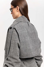 Black & white checkered wool short trench with belt